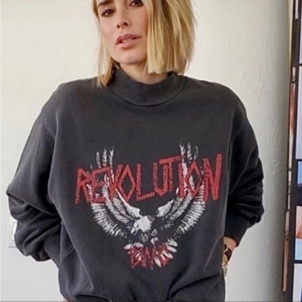 Anine Bing Saint Revolution Mock Neck Sweatshirt S Black